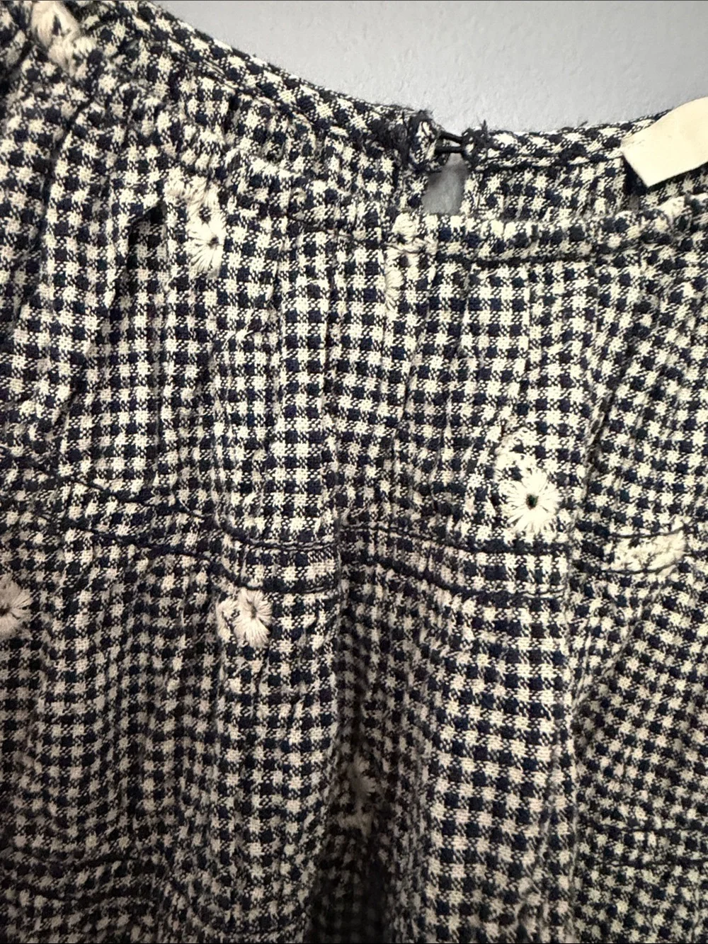 Madewell Black White Gingham Embroidered Daisy Smocked Puff Sleeve Top XL